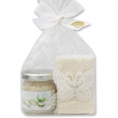 Bath set 2 pieces in a cellophane bag, Christmas rose white 