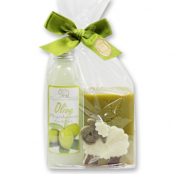 Gift set with felt sheep, Olive oil 