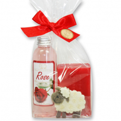 Gift set with felt sheep, Rose 