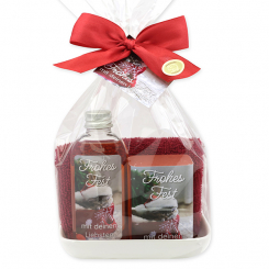 Care set 4 pieces in a cellophane "Frohes Fest mit deinen Liebsten", Pomegranate 