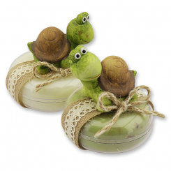 Schafmilchseife rund 100g in der Dose dekoriert mit Schildkröte, Classic/Eisenkraut 