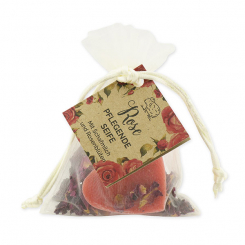Schafmilchseife Herz mittel 2x23g mit Rosenblüten im Organzasackerl "Wohlfühlzeit", Rose mit Blüten 