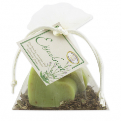 Schafmilchseife Herz mittel 2x23g, mit Eisenkraut-Kräuter im Organzasackerl, Eisenkraut 