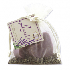 Sheep milk soap heart 2x23g, with lavender petals in organza, Lavender 