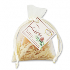 Sheep milk soap heart 2x8g, decorated with swiss pine shavings in organza, Swiss pine 