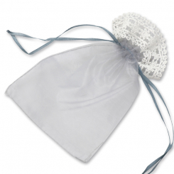 Organzasackerl 13x18cm silber-grau mit Spitzenborte 