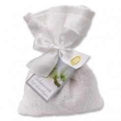 Waschlappen gefüllt mit Schafmilchseife Seifennadeln 200g, Schneerose 