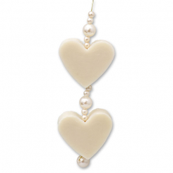 Schafmilchseife Herz mittel 2x23g hängend dekoriert mit Perlen, Schneerose 