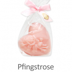 Schafmilchseife Herz mit Rose 116g, in Cello, Pfingstrose 