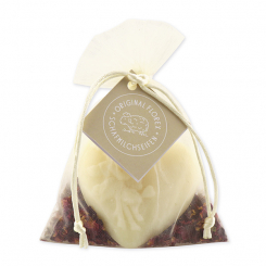Schafmilchseife Herz mit Rose 116g, mit Rosenblüten im Organzasackerl, Classic 
