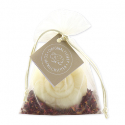 Sheep milk soap rose round 110g, with rose petals in organza, Classic 