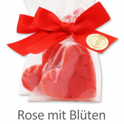 Schafmilchseife Herz mittel 23g, in Cello, Rose mit Blüten 