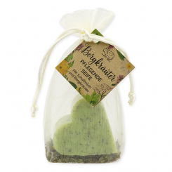Sheep milk soap heart 65g with mountain herbs in organza bag "feel-good time", Mountain herbs 