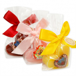 Schafmilchseife Herz mittel 23g dekoriert mit Deko Lebkuchenherz in Cello. sortiert 