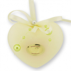 Schafmilchseife Herz mollig 60g hängend, dekoriert mit Perlen, Classic 