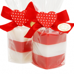 Schafmilchseife Herz mittel 3x23g dekoriert mit Punktherz in Cello, Classic/Granatapfel 