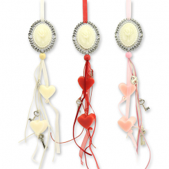 Schafmilchseife Medaillon mit Rose 8g Classic und Herz mini 2x8g hängend, Classic/ Granatapfel/ Pfingstrose 
