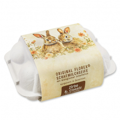 Sheep milk soap easter egg 61g "Charming Easter motif 1" in an egg carton, Classic/Swiss pine 