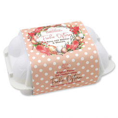 Schafmilchseifen Ostereier 61g "Frohe Ostern" im Eierkarton, Classic/Rose mit Blüten 