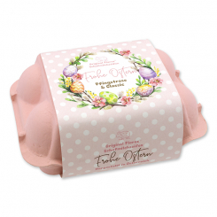 Sheep milk soap Easteregg 61g "Frohe Ostern" in an egg carton, classic/peony 