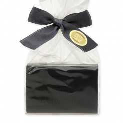 Activated charcoal soap square 100g in a cellophane bag 