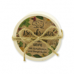 Sheep milk soap round 100g in a box "feel-good time", Mountain herbs 