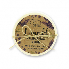 Schafmilchseife rund 100g in Spanschachtel "Wohlfühlzeit", Lavendel 