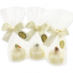 Schafmilchseife Blume mini 20g dekoriert mit Vogel in Cello, Classic 