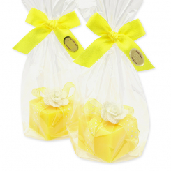 Sheep milk soap heart 65g decorated with a rose in a cellophane, Grapefruit 