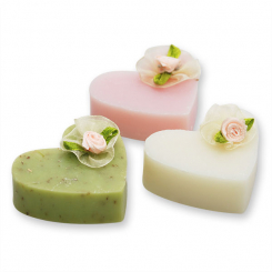 Schafmilchseife Herz 23g dekoriert mit Rose, sortiert 