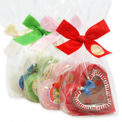 Schafmilchseife Herz groß 85g dekoriert mit Herz in Cello, sortiert 