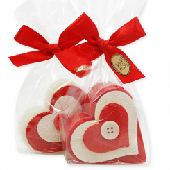 Schafmilchseife Herz groß 85g dekoriert mit Herz in Cello, Classic/Granatapfel 