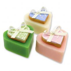 Schafmilchseife Herz groß 85g dekoriert mit Deko-Keksherz, sortiert 