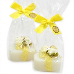Schafmilchseife Herz groß 85g dekoriert mit Rosen in Cello, Classic 