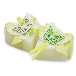 Schafmilchseife Herz groß 85g dekoriert mit Schmetterling, Classic 