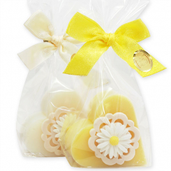 Schafmilchseife Herz midi plus 65g dekoriert mit Blumen in Cello, Classic/Grapefruit 