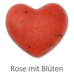 Schafmilchseife Herz mollig 60g, Rose mit Blüten 