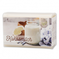 Pflanzenölseife eckig 100g in Cello mit Aufkleber,  Kokosmilch 