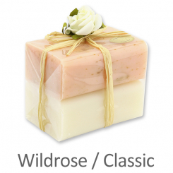 Schafmilchseife eckig 100g 2er verpackt, Classic/Wildrose mit Blüten 