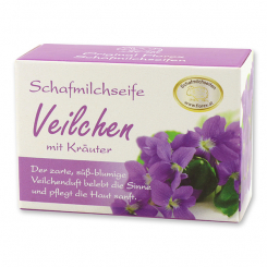 Sheep milk soap square 100g paper box, Viola with herbs 