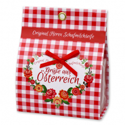Schafmilchseife eckig 100g in Papier-Tasche "Grüße aus Österreich", Granatapfel 