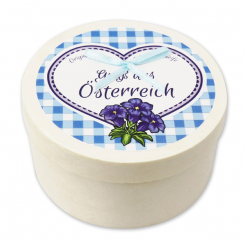 Schafmilchseife Herz midi plus 65g mit Zirbenspäne in Spanschachtel "Grüße aus Österreich", Classic 