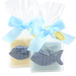 Sheep milk soap 35g decorated with a fish in a cellophane, Classic/forget-me-not 