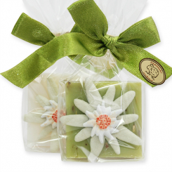 Sheep milk soap 35g decorated with edelweiss in a cellophane, Classic/verbena 