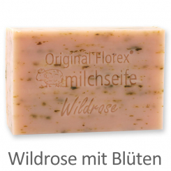 Schafmilchseife eckig 150g, Wildrose mit Blüten 