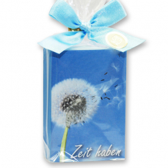 Schafmilchseife eckig 150g in Cello "Zeit haben", Vergissmeinnicht 