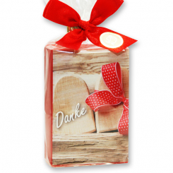 Schafmilchseife eckig 150g in Cello "Danke", Rose 