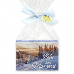 Sheep milk soap 150g in a cellophane "Lebe den Moment", Christmas rose white 