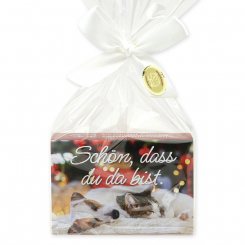 Sheep milk soap 150g in a cellophane "Schön, dass du da bist", Classic 
