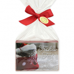 Schafmilchseife eckig 150g in Cello "Frohes Fest mit deinen Liebsten", Granatapfel 